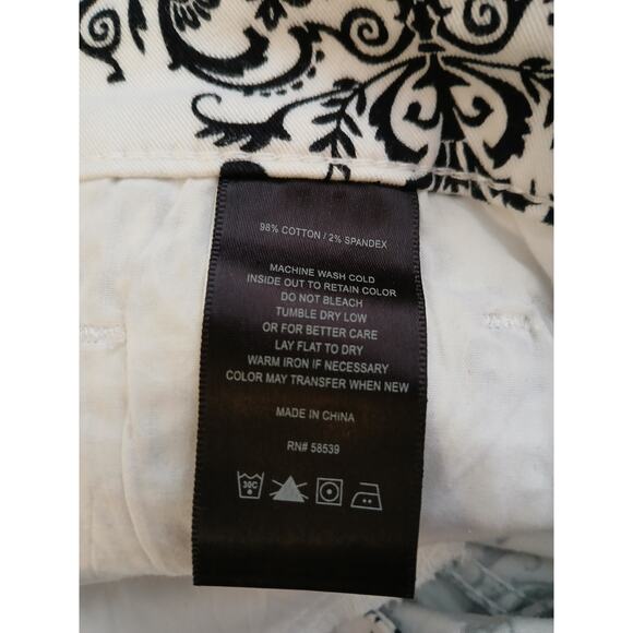 Kut From the Kloth Brigitte Damask Pattern Ankle Skinny Pants Black White Size 8 - Picture 7 of 12